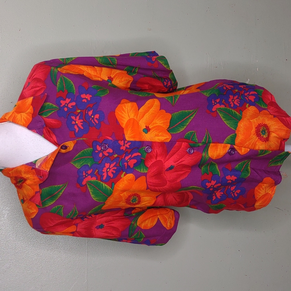 Brightly Colored Tropical Print Vintage Shirt - Medium